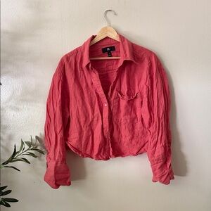 Banana Republic Coral Linen Button-Up Cropped Shirt